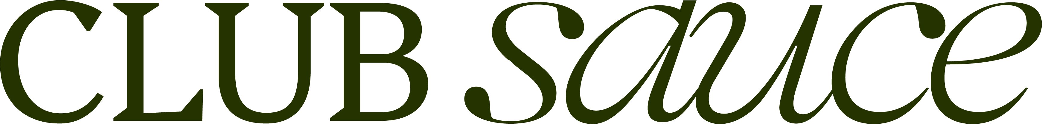 Club Sauce brand logo text in dark green serif font.